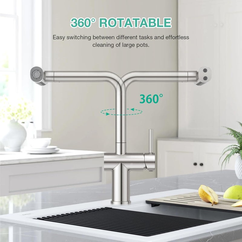 Crea Bar Sink Faucet,Chrome Bathroom Facuets 1 3 Holes, Single Handle Bathroom Faucets with Deck Plate,360°Swivel Stainless Steel Small Kitchen Faucet for Mini Pre Sink RV Vanity Faucet - Image 4